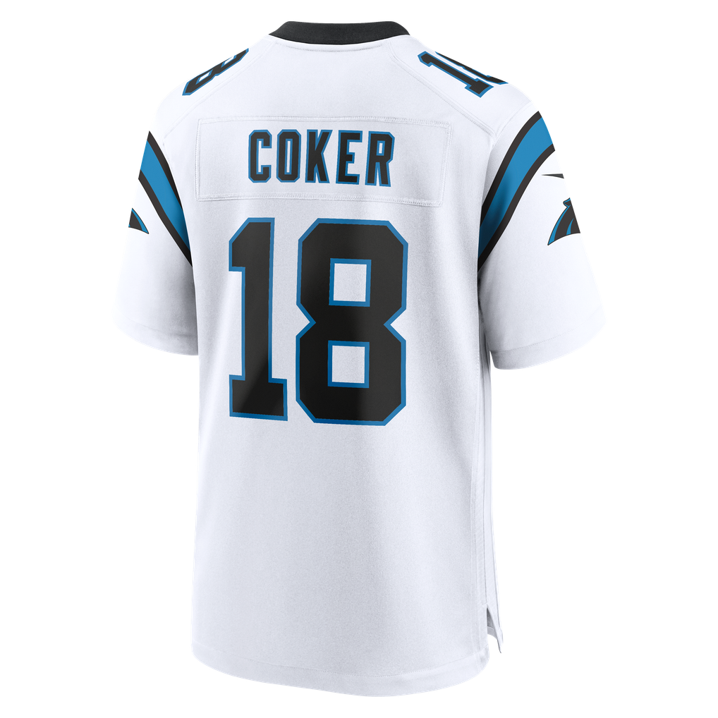 Men's Carolina Panthers Jalen Coker Nike White Game Jersey - Image 4