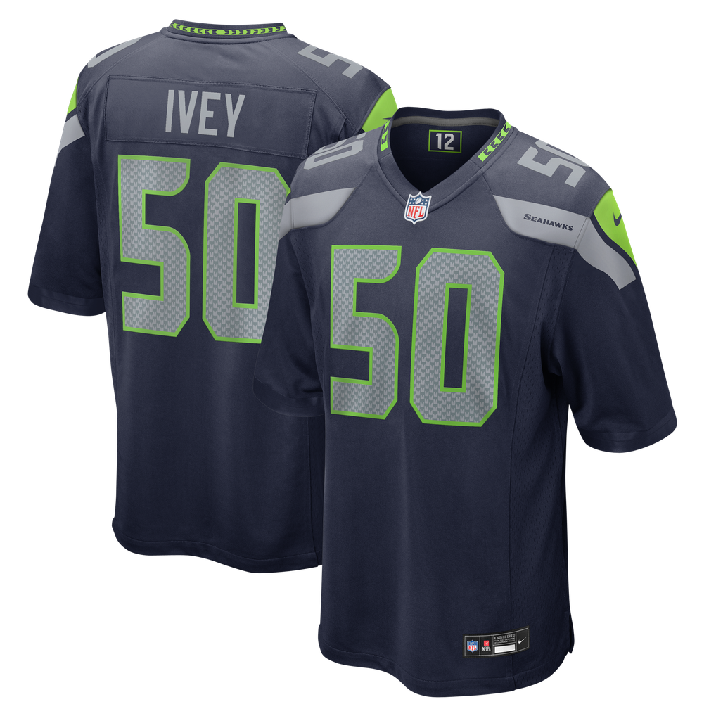 Men's Seattle Seahawks Jared Ivey Nike College Navy Team Game Jersey - Image 2