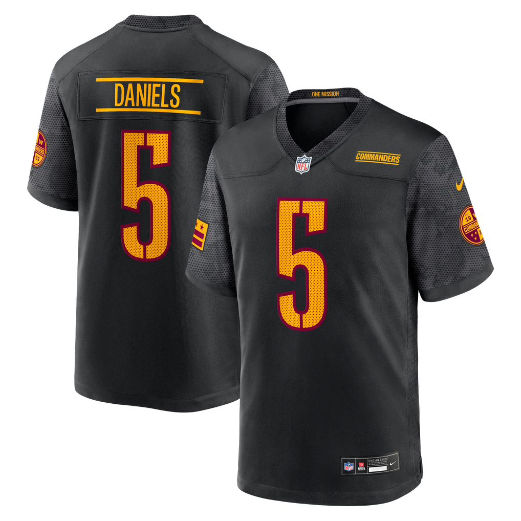 Men's Washington Commanders Jayden Daniels Nike Black Alternate Game Player Jersey - Image 1