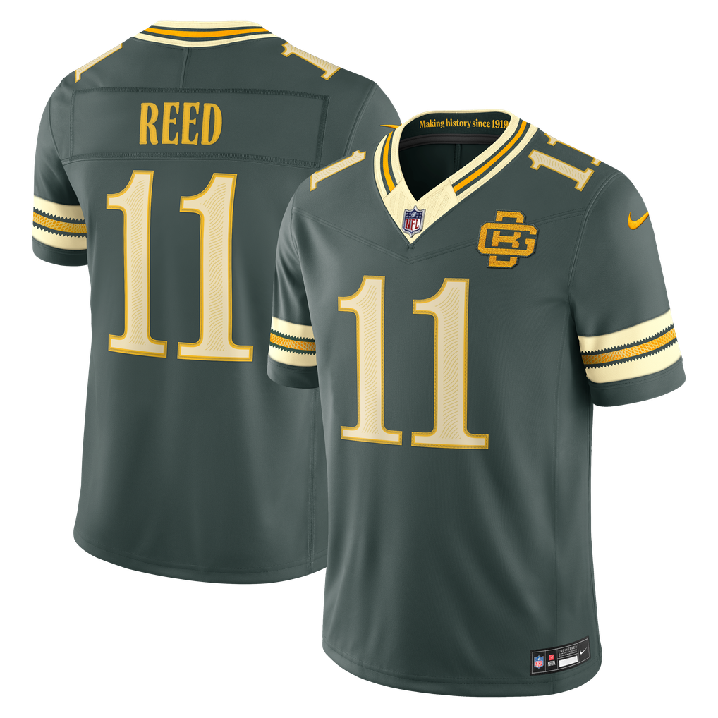 Men's Green Bay Packers Jayden Reed Nike Green 2026 Rivalries Collection Stitched Limited Jersey - Image 1