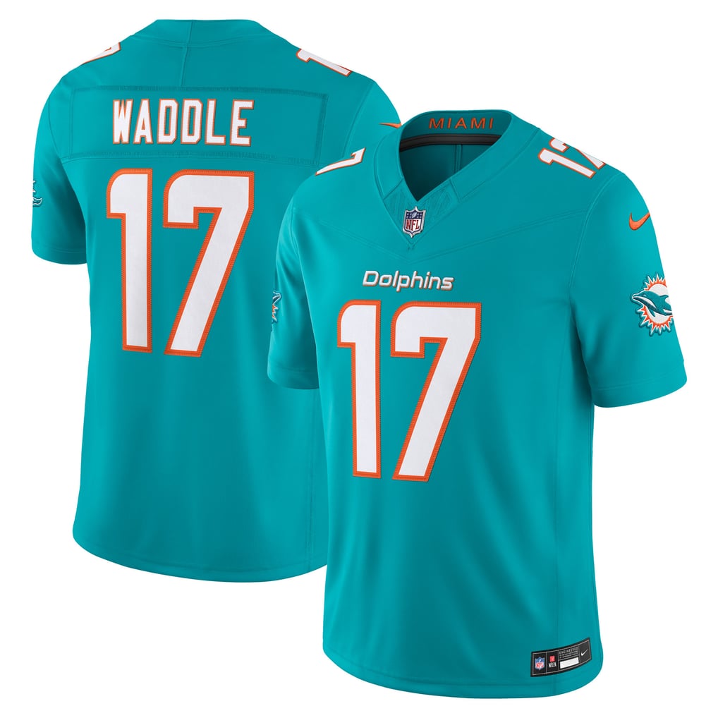 Men's Miami Dolphins Jaylen Waddle Nike Aqua Team Vapor F.U.S.E. Stitched Limited Jersey - Image 2