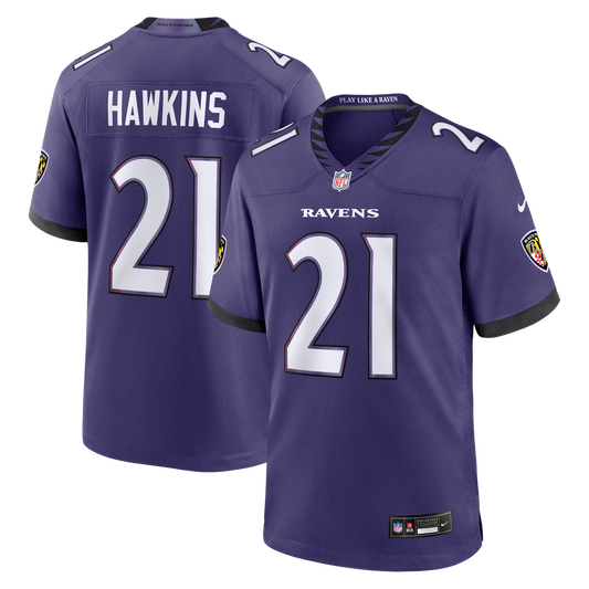Men's Baltimore Ravens Jaylinn Hawkins Nike Purple Team Game Jersey