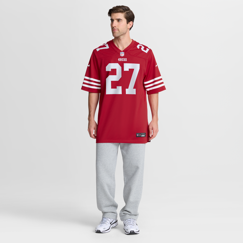 Men's San Francisco 49ers Ji'Ayir Brown Nike Scarlet Team Game Jersey - Image 8