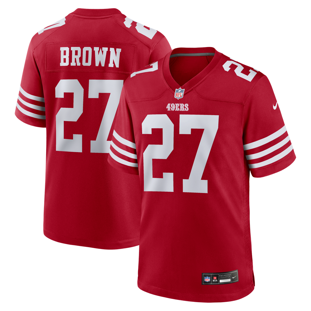 Men's San Francisco 49ers Ji'Ayir Brown Nike Scarlet Team Game Jersey - Image 2