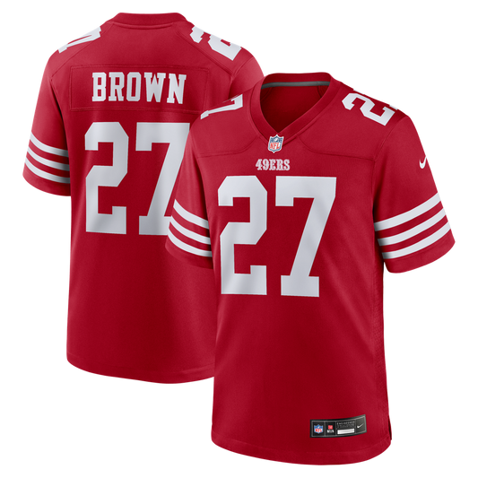 Men's San Francisco 49ers Ji'Ayir Brown Nike Scarlet Team Game Jersey - Image 1