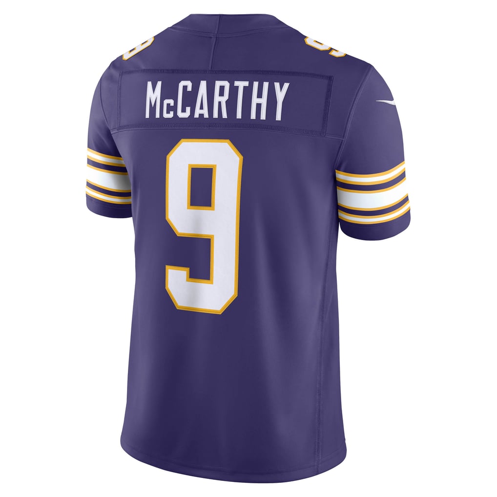 Men's Minnesota Vikings J.J. McCarthy Nike Purple Alternate Classic Vapor F.U.S.E. Stitched Limited Jersey - Image 4