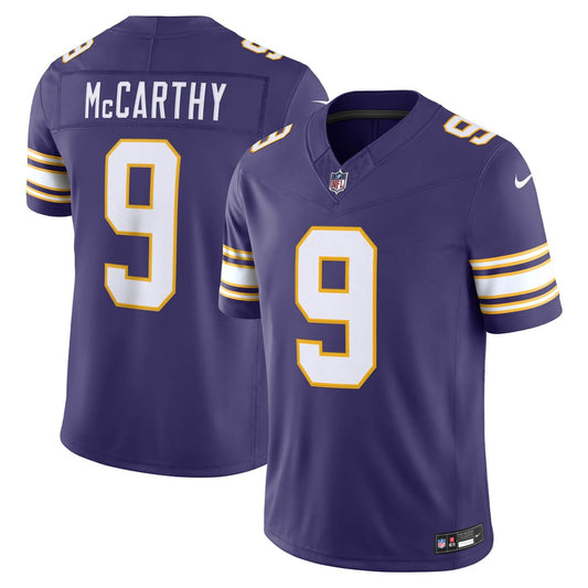 Men's Minnesota Vikings J.J. McCarthy Nike Purple Alternate Classic Vapor F.U.S.E. Stitched Limited Jersey - Image 1