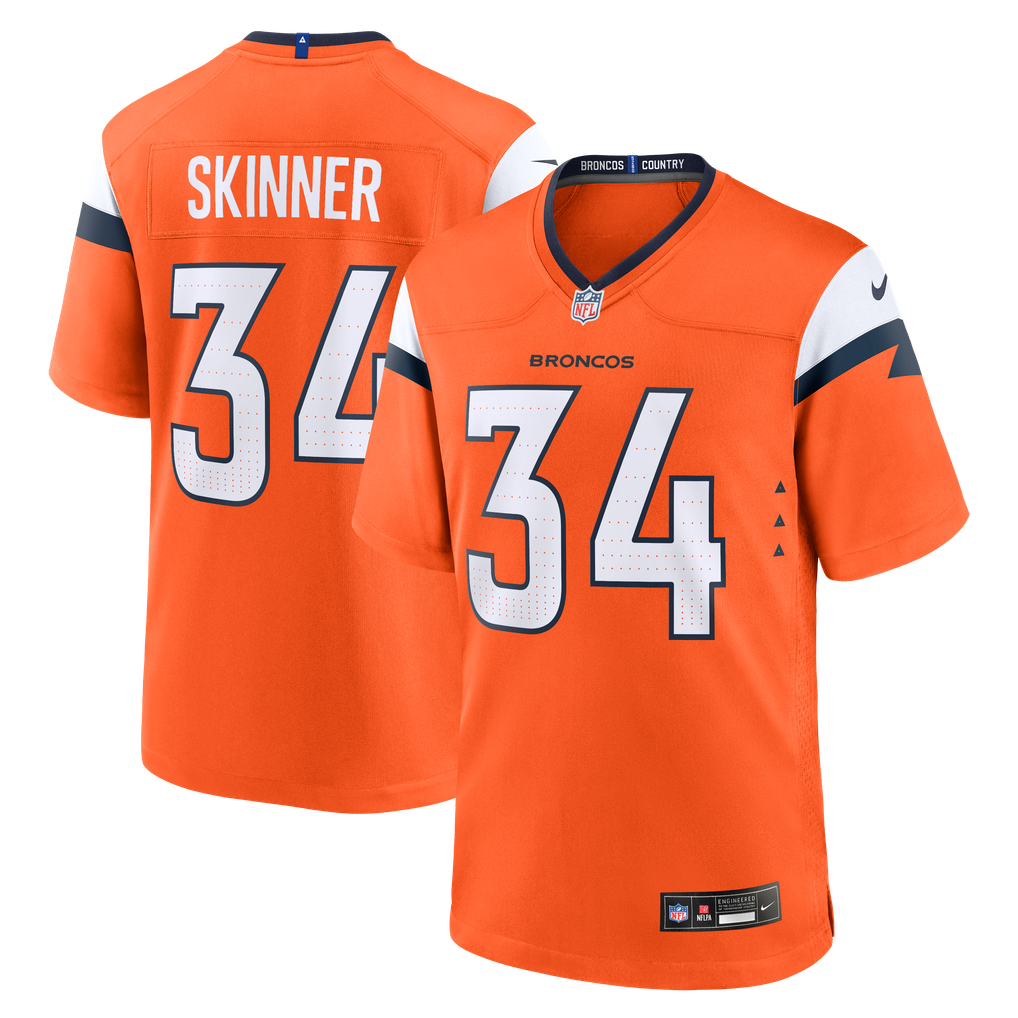 Men's Denver Broncos JL Skinner Nike  Orange Team Game Jersey - Image 2