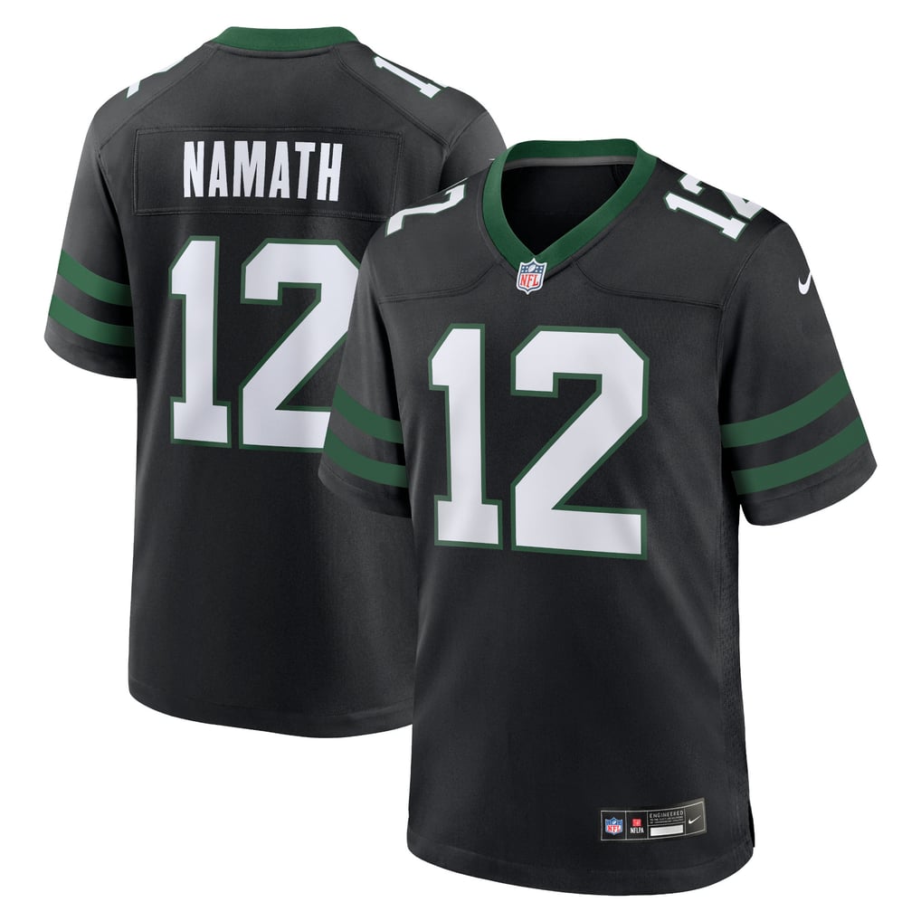 Men's New York Jets Joe Namath Nike Legacy Black Alternate Retired Player Game Jersey - Image 1