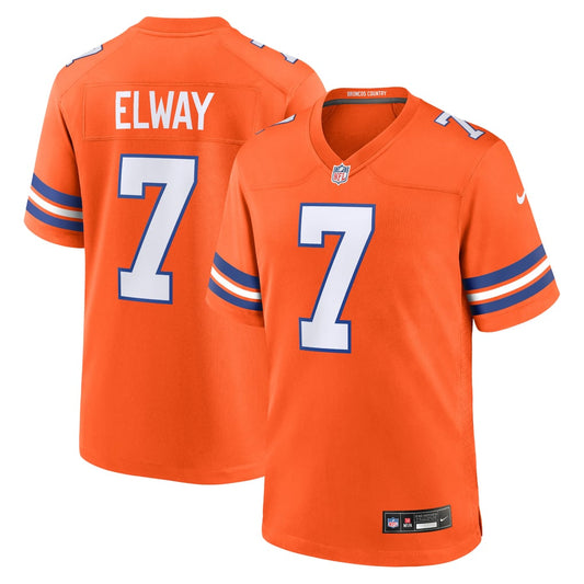 Men's Denver Broncos John Elway Nike Orange Mile High Collection 1977 Throwback Retired Player Game Jersey - Image 1