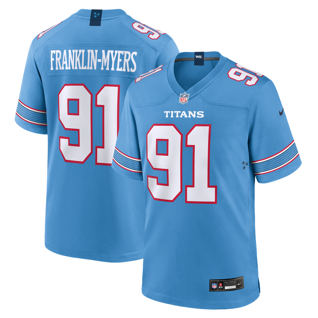 Men's Tennessee Titans John Franklin-Myers Nike Light Blue Team Game Jersey - Image 2