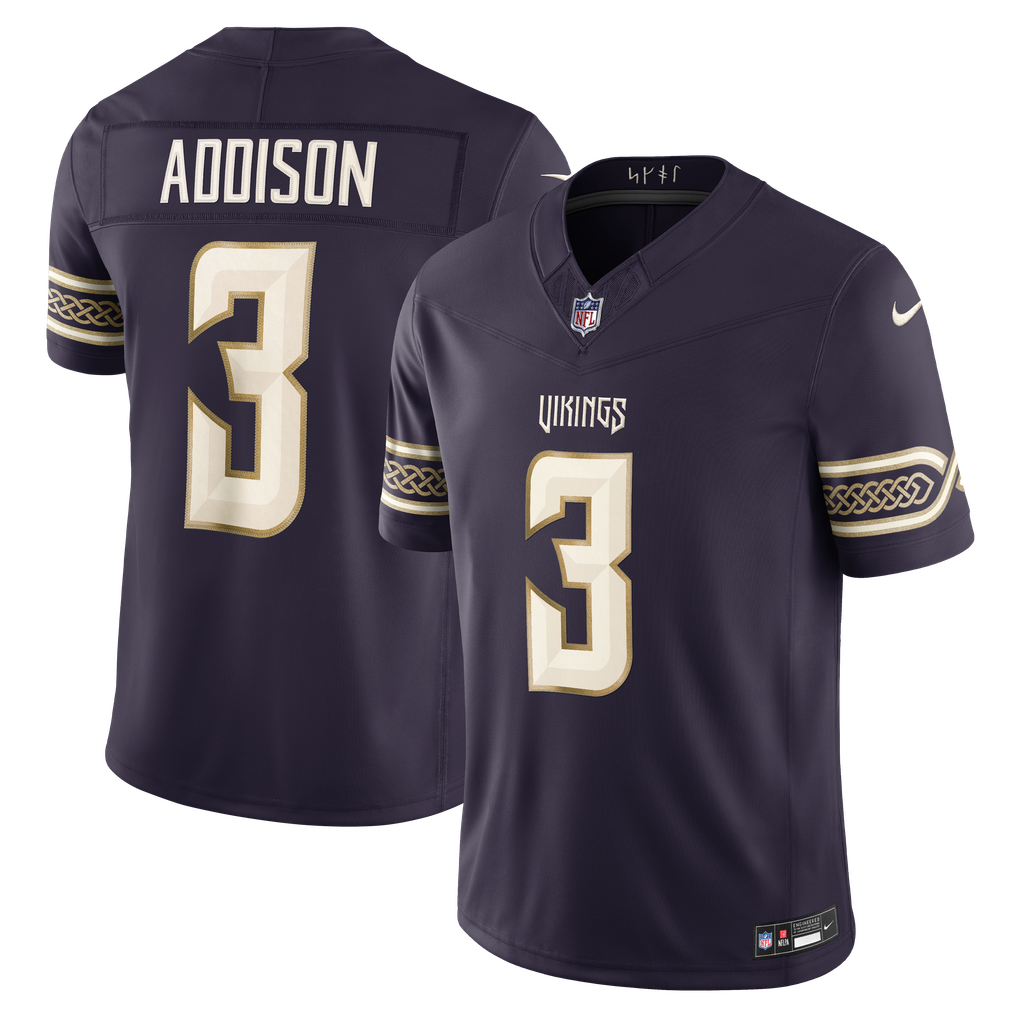 Men's Minnesota Vikings Jordan Addison Nike Purple 2026 Rivalries Collection Stitched Limited Jersey - Image 1