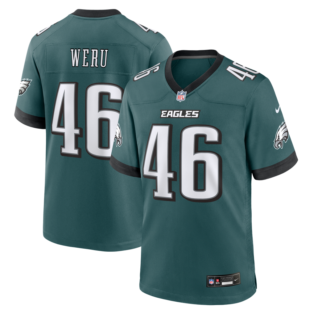 Men's Philadelphia Eagles Joshua Weru Nike Midnight Green Team Game Jersey - Image 1