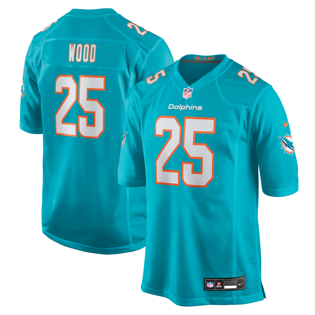 Men's Miami Dolphins Julius Wood Nike Aqua Team Game Jersey - Image 2