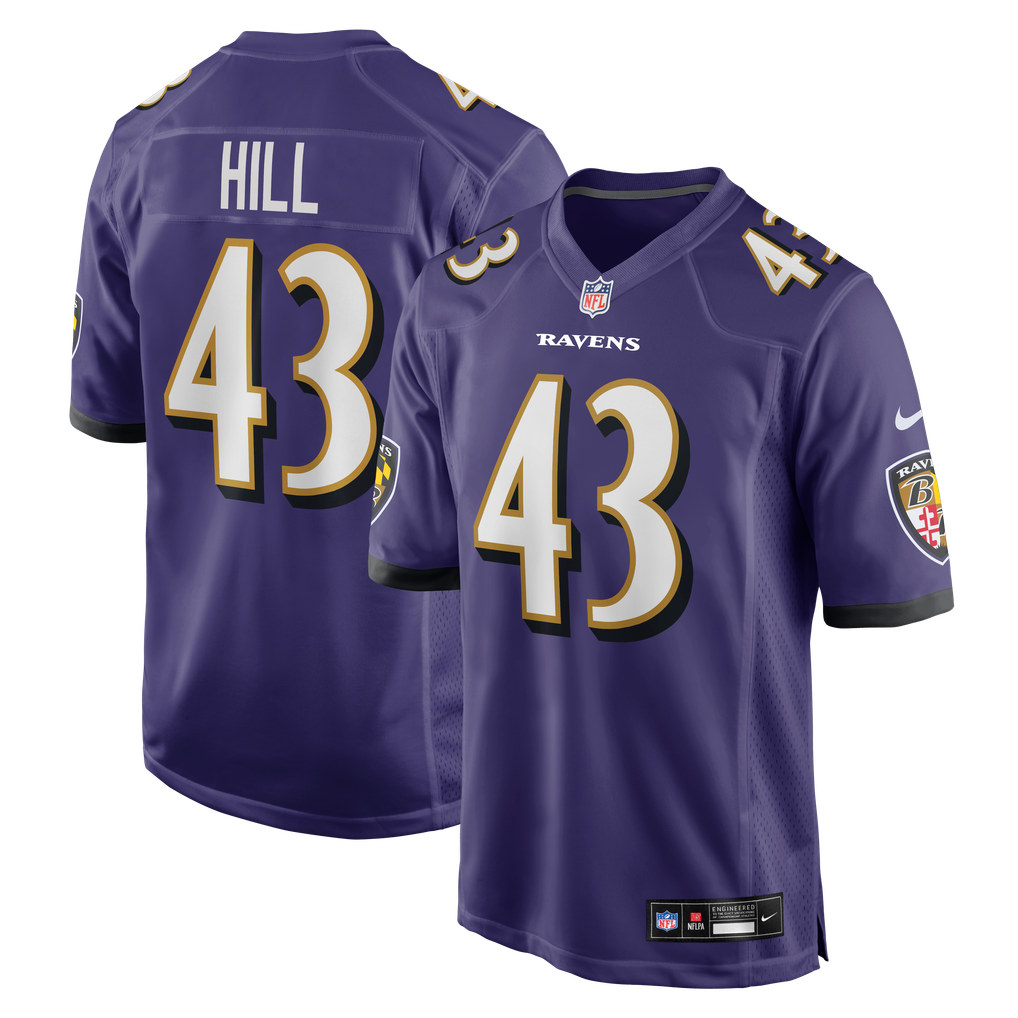 Men's Baltimore Ravens Justice Hill Nike Purple Game Jersey