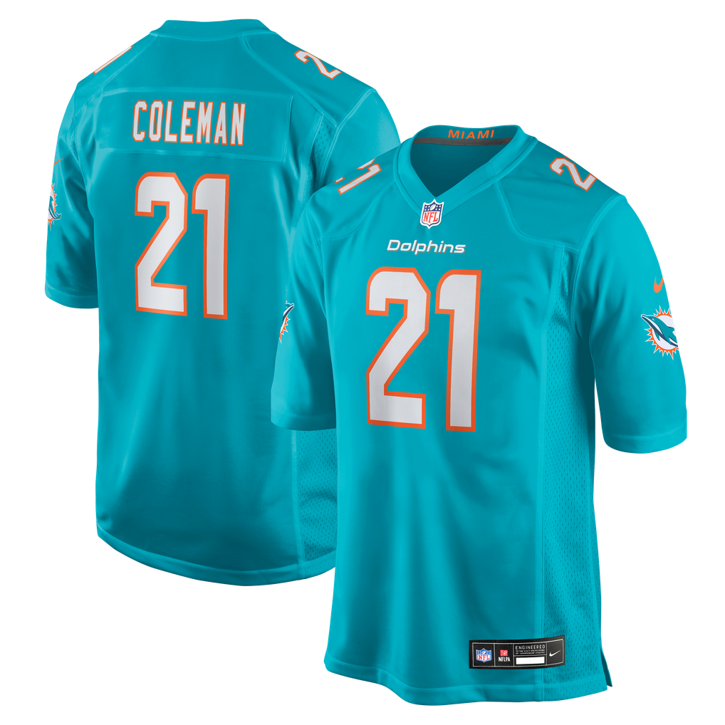 Men's Miami Dolphins Kevin Coleman Nike Aqua Team Game Jersey - Image 1