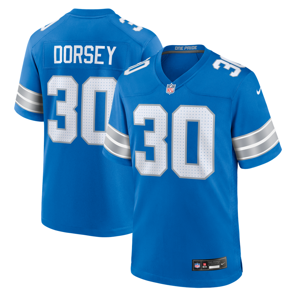 Men's Detroit Lions Khalil Dorsey Nike  Blue Team Game Jersey - Image 1