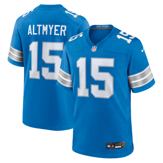 Men's Detroit Lions Luke Altmyer Nike Blue Team Game Jersey - Image 1