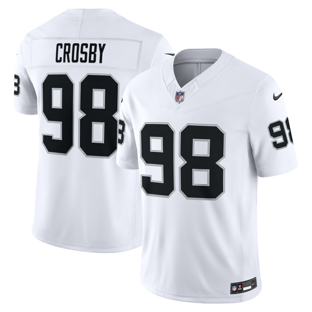 Men's Las Vegas Raiders Maxx Crosby Nike White Vapor F.U.S.E. Stitched Limited Jersey - Image 1