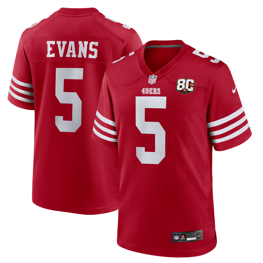 Men's San Francisco 49ers Mike Evans Nike Scarlet 80th Anniversary Game Jersey - Image 1