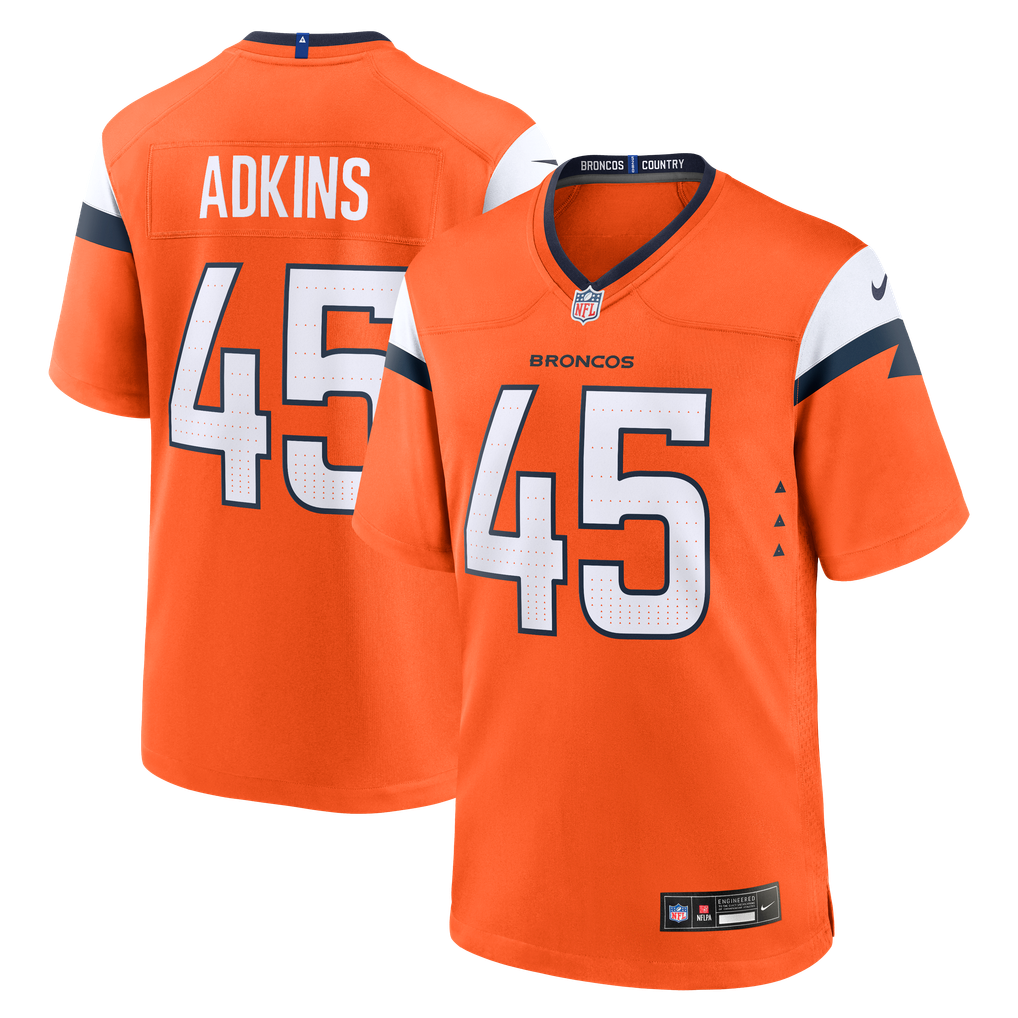 Men's Denver Broncos Nate Adkins Nike  Orange Team Game Jersey - Image 2