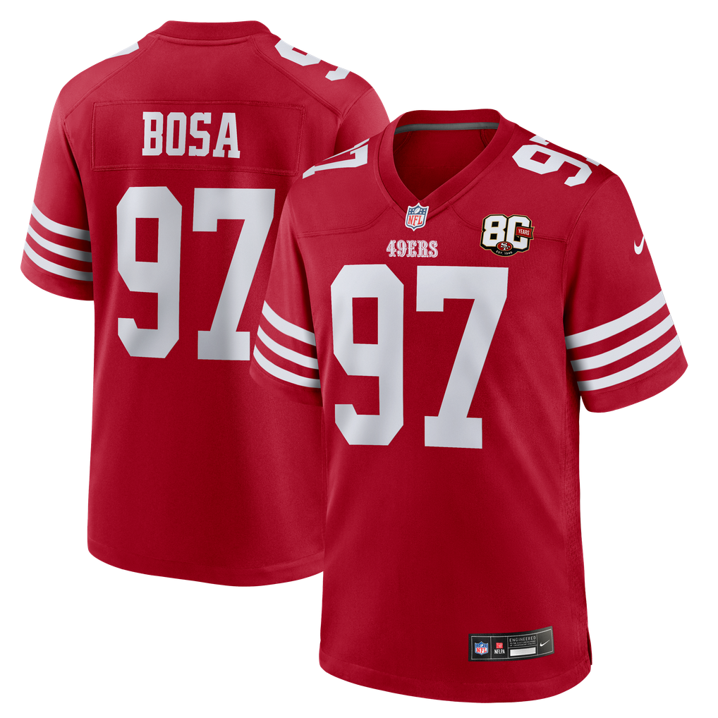 Men's San Francisco 49ers Nick Bosa Nike Scarlet 80th Anniversary Game Jersey - Image 1