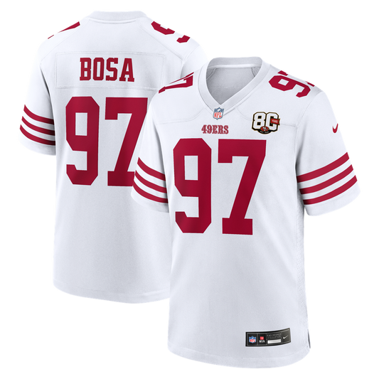 Men's San Francisco 49ers Nick Bosa Nike White 80th Anniversary Game Jersey - Image 1