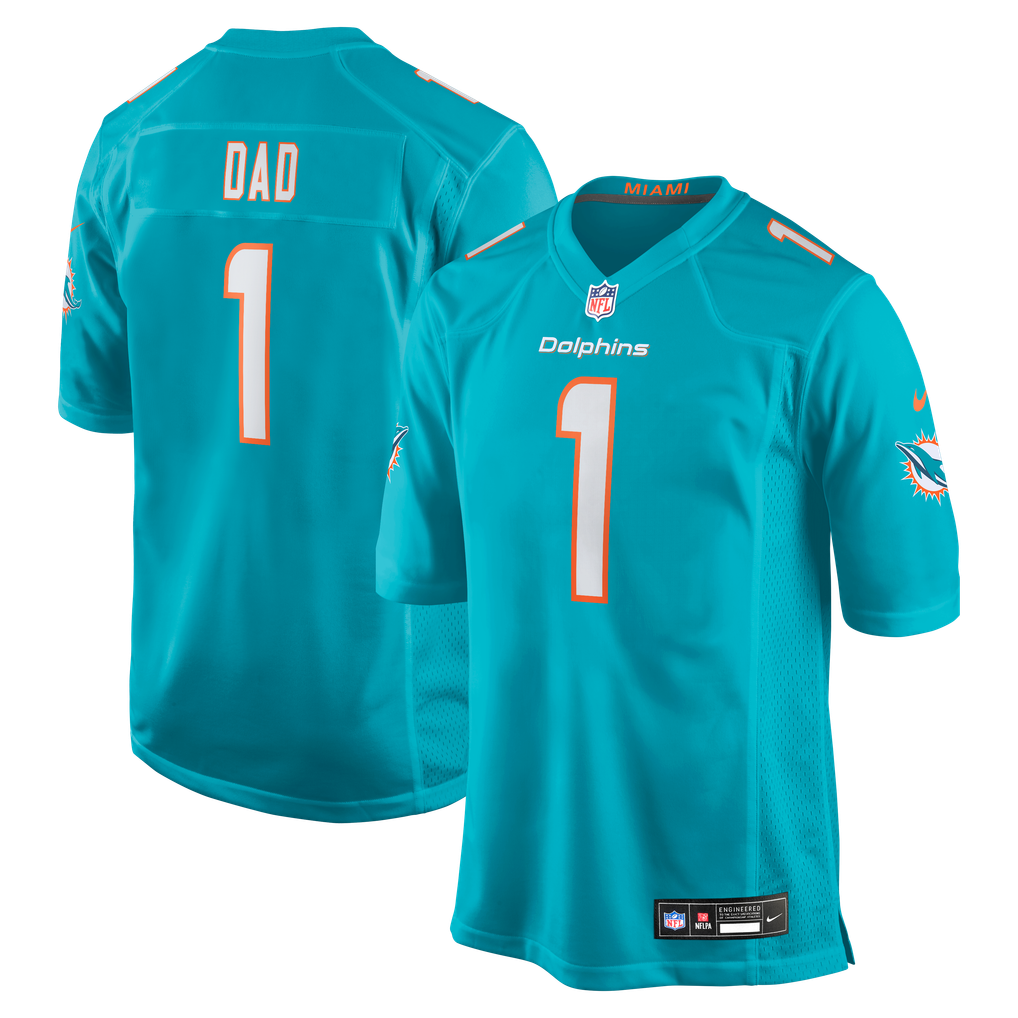 Men's Miami Dolphins Number 1 Dad Nike Aqua Game Jersey - Image 2