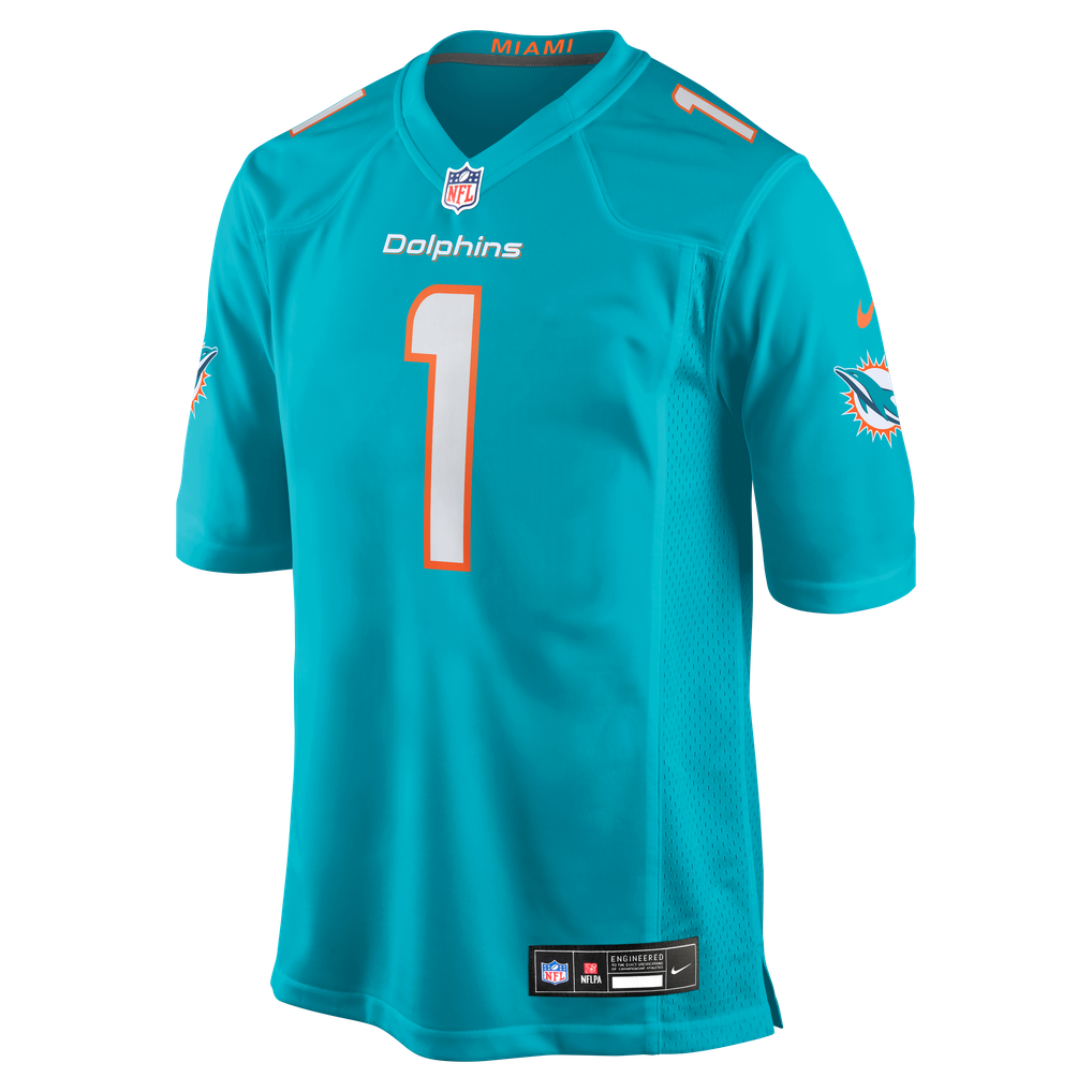 Men's Miami Dolphins Number 1 Dad Nike Aqua Game Jersey - Image 3