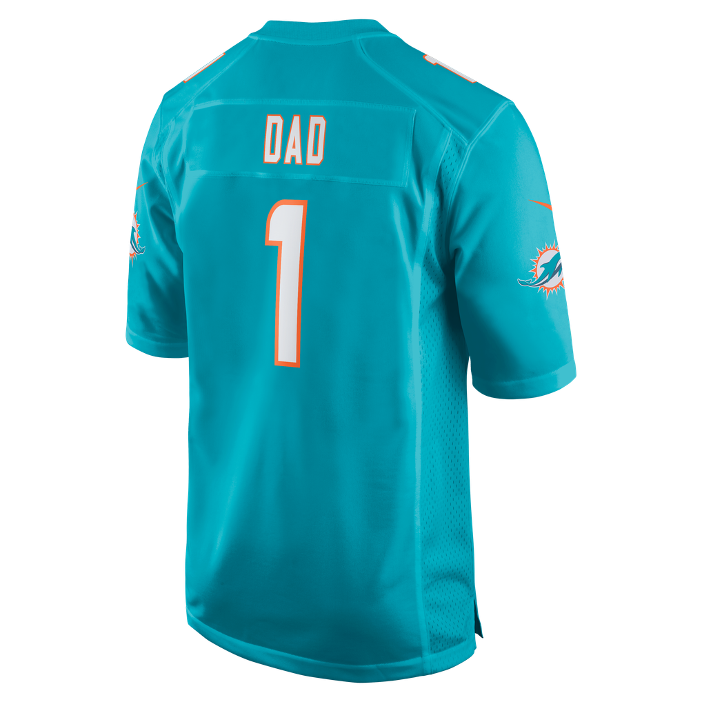 Men's Miami Dolphins Number 1 Dad Nike Aqua Game Jersey - Image 4