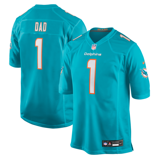 Men's Miami Dolphins Number 1 Dad Nike Aqua Game Jersey - Image 1