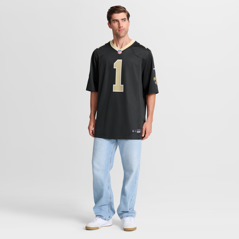 Men's New Orleans Saints Number 1 Dad Nike Black Game Jersey - Image 8
