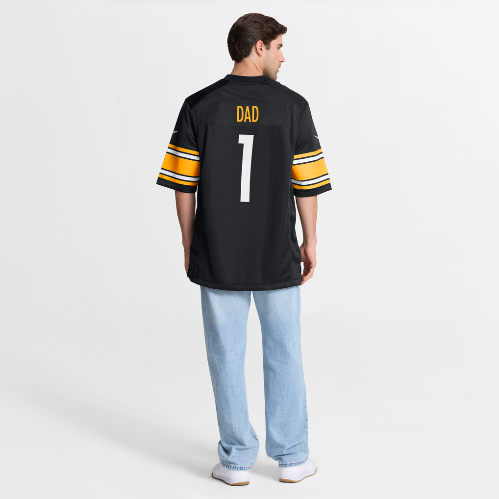 Men's Pittsburgh Steelers Number 1 Dad Nike Black Game Jersey - Image 9
