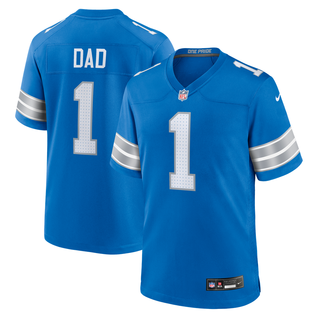 Men's Detroit Lions Number 1 Dad Nike Blue Game Jersey - Image 2