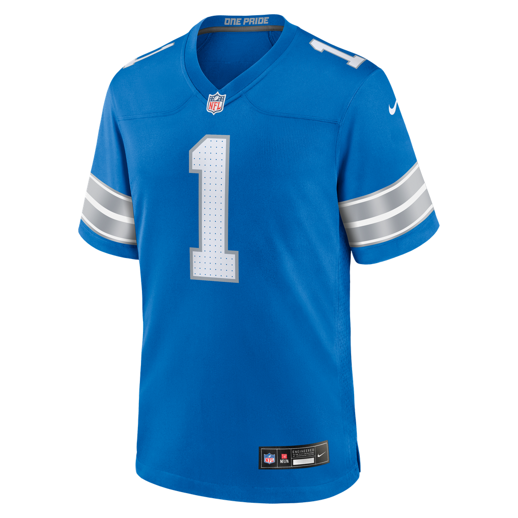 Men's Detroit Lions Number 1 Dad Nike Blue Game Jersey - Image 3