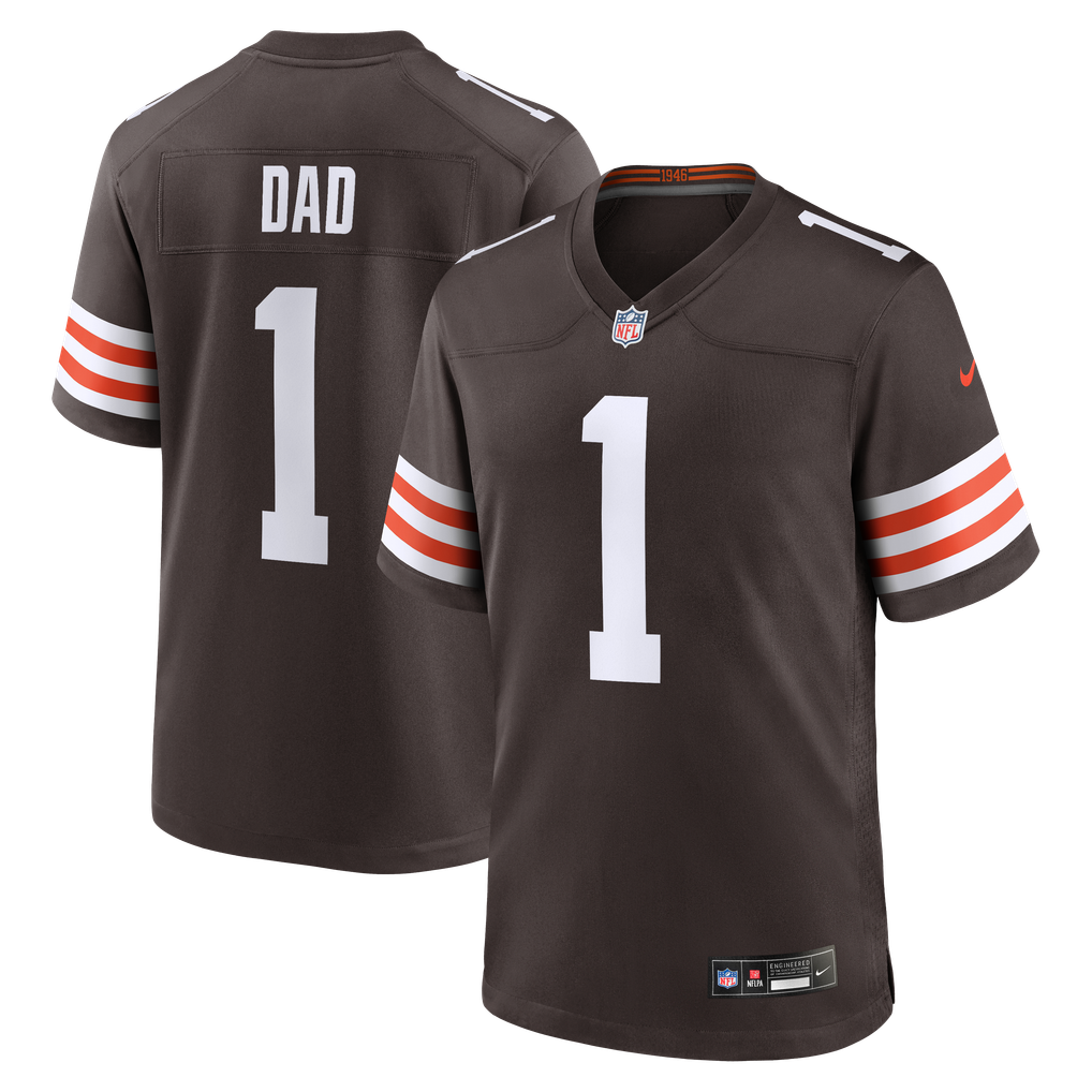 Men's Cleveland Browns Number 1 Dad Nike Brown Game Jersey - Image 1