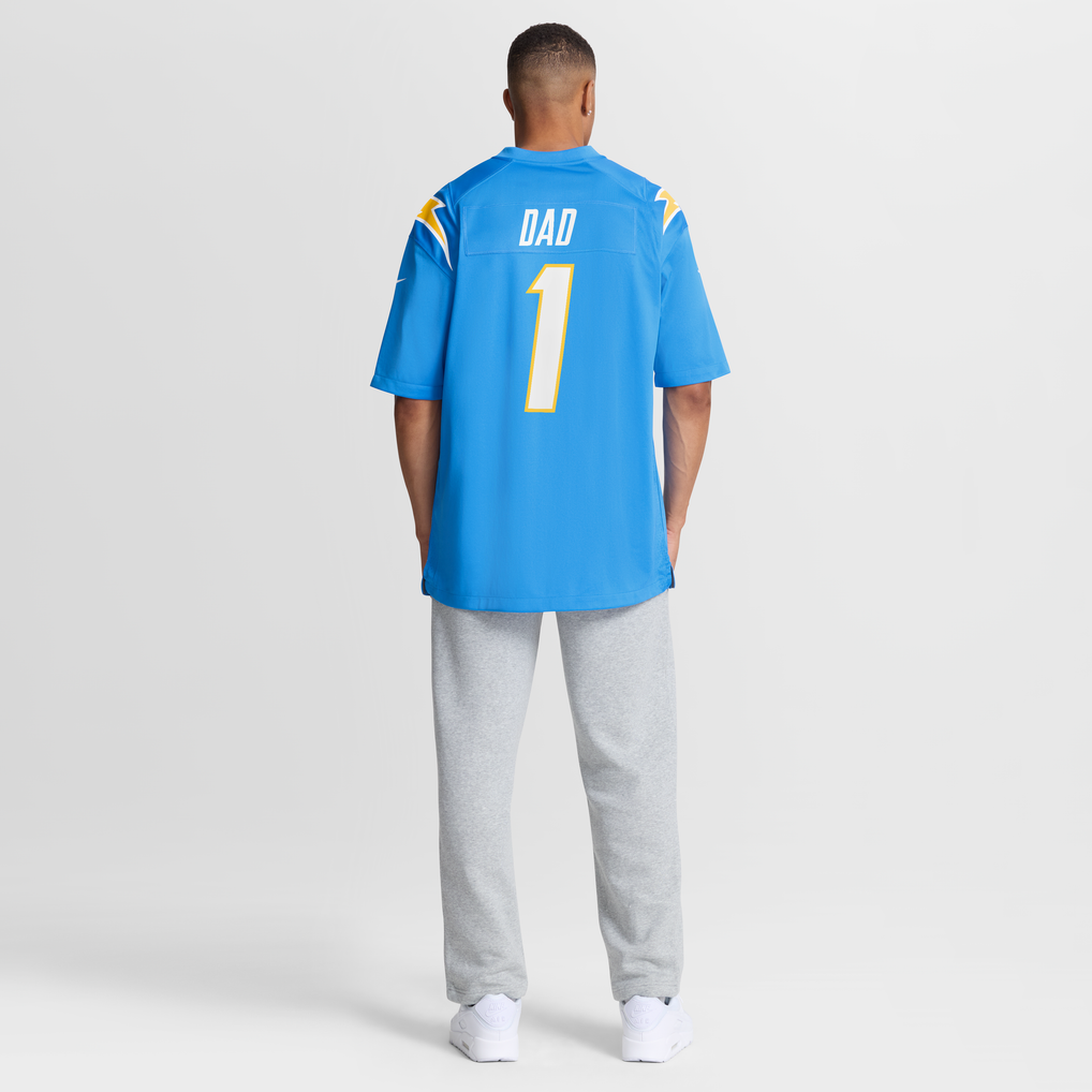 Men's Los Angeles Chargers Number 1 Dad Nike Powder Blue Game Jersey - Image 9