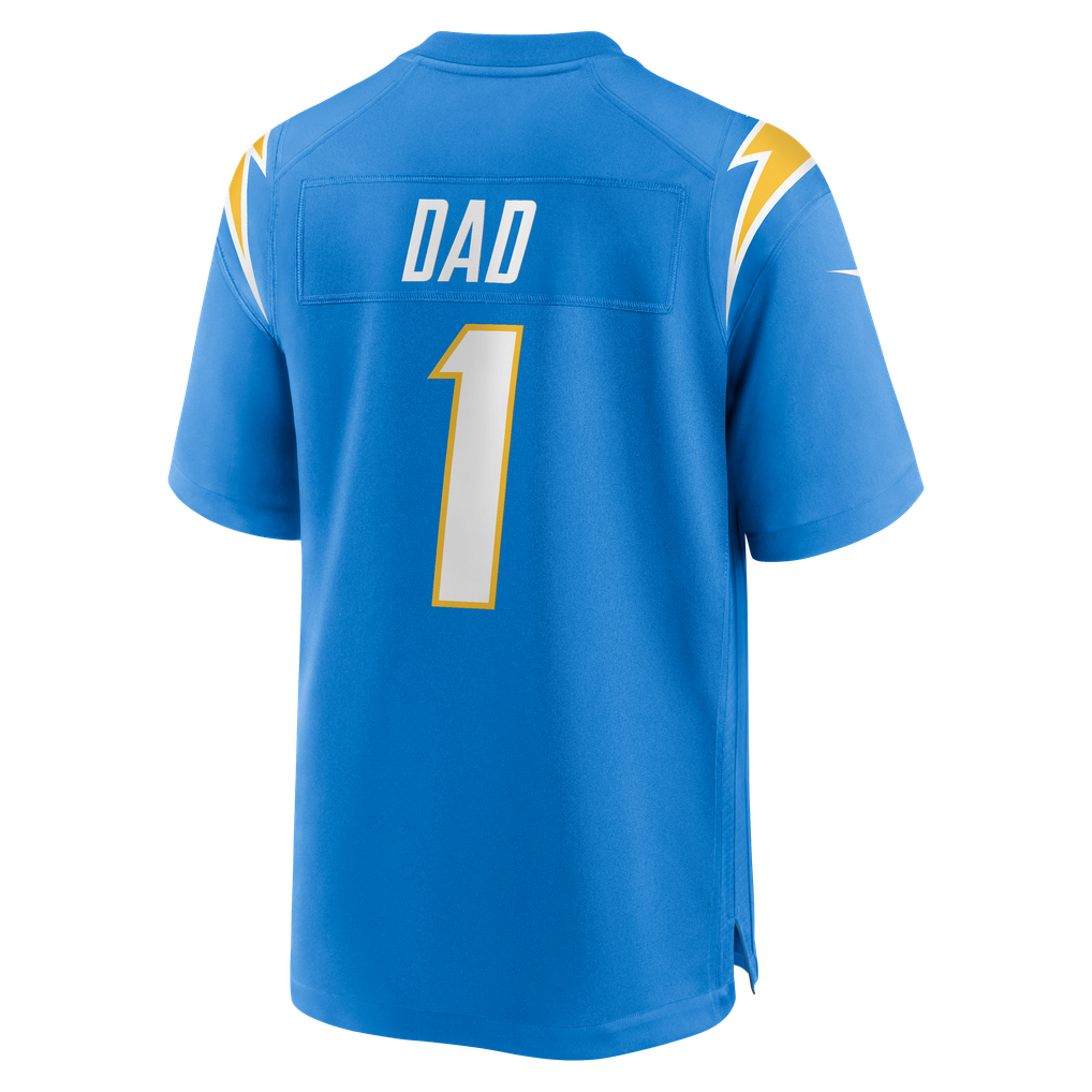 Men's Los Angeles Chargers Number 1 Dad Nike Powder Blue Game Jersey - Image 4