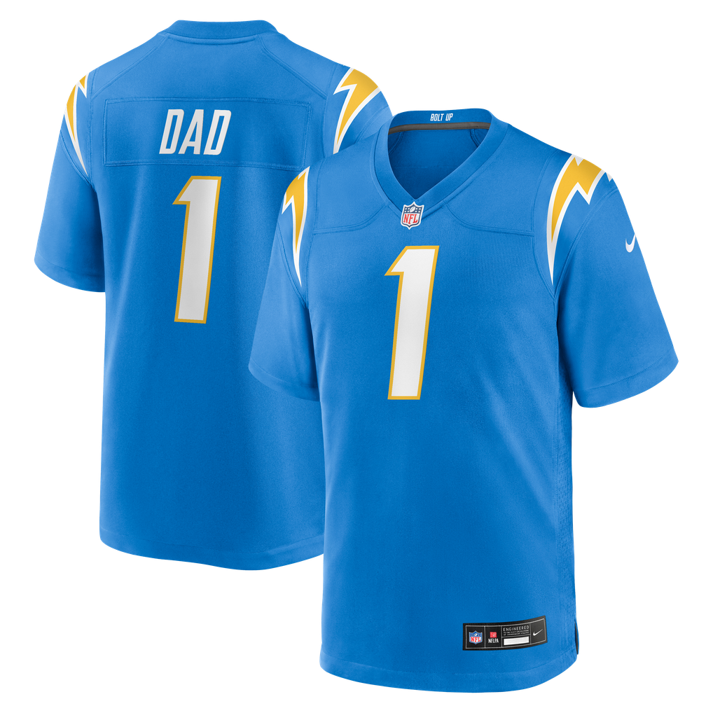 Men's Los Angeles Chargers Number 1 Dad Nike Powder Blue Game Jersey - Image 1