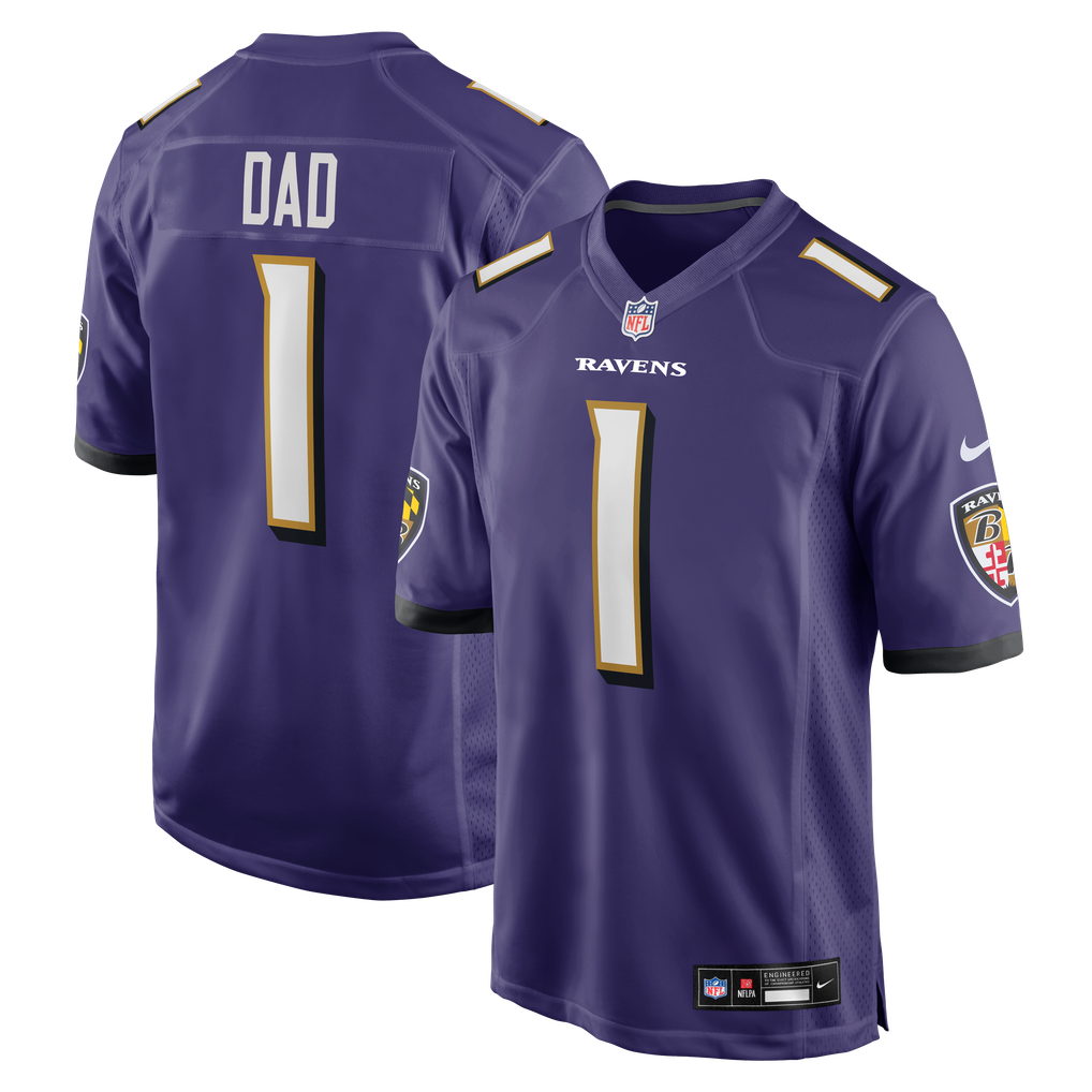 Men's Baltimore Ravens Number 1 Dad Nike Purple Game Jersey