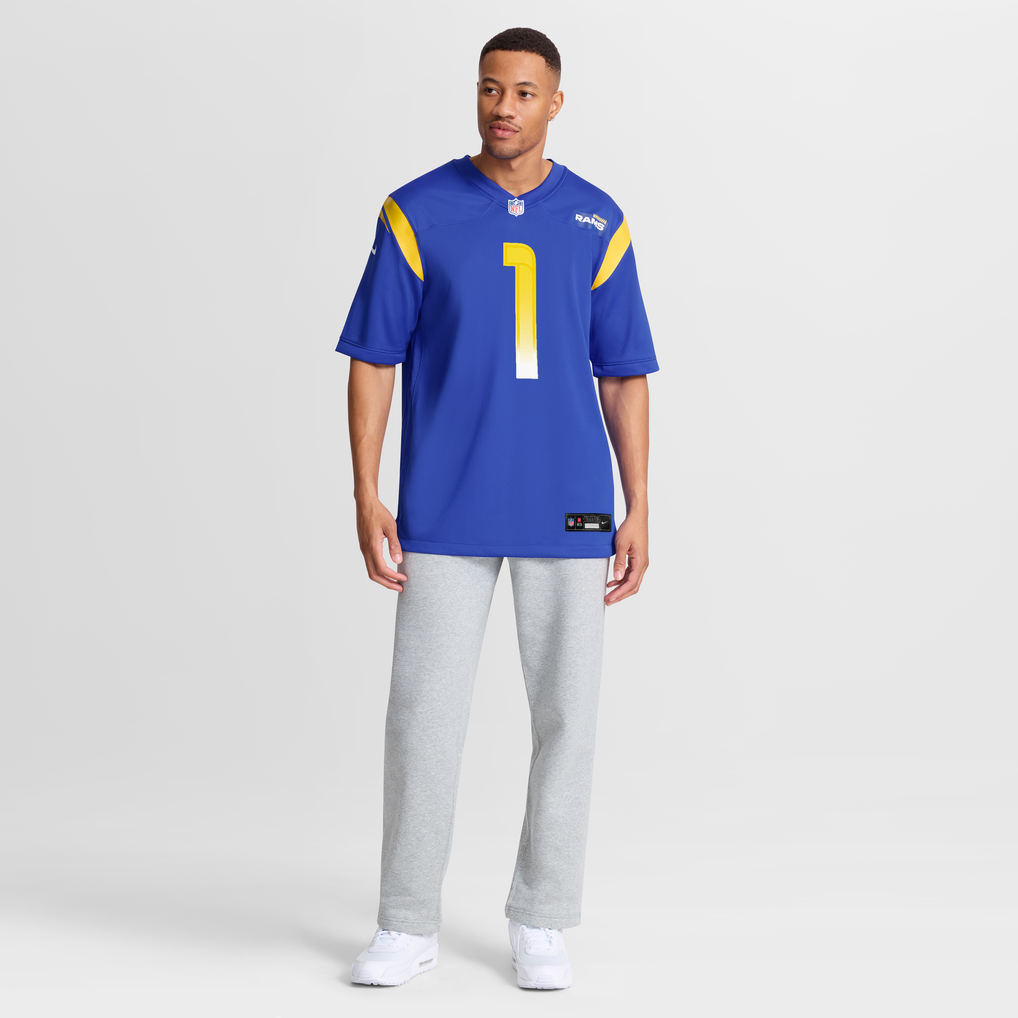 Men's Los Angeles Rams Number 1 Dad Nike Royal Game Jersey - Image 8