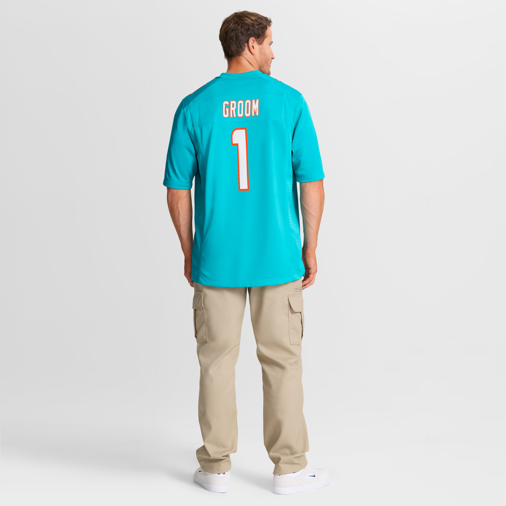 Men's Miami Dolphins Number 1 Groom Nike Aqua Game Jersey - Image 9