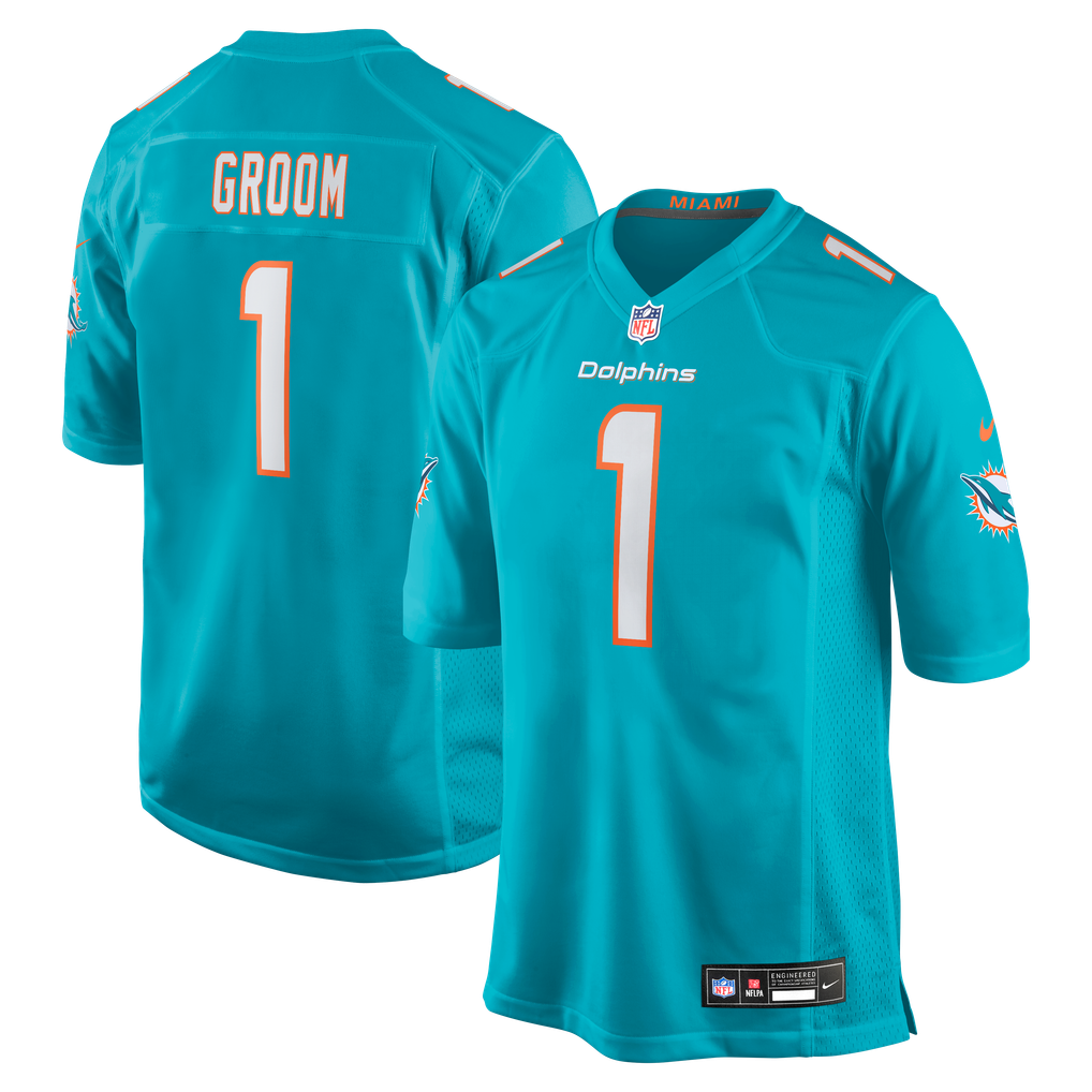 Men's Miami Dolphins Number 1 Groom Nike Aqua Game Jersey - Image 2