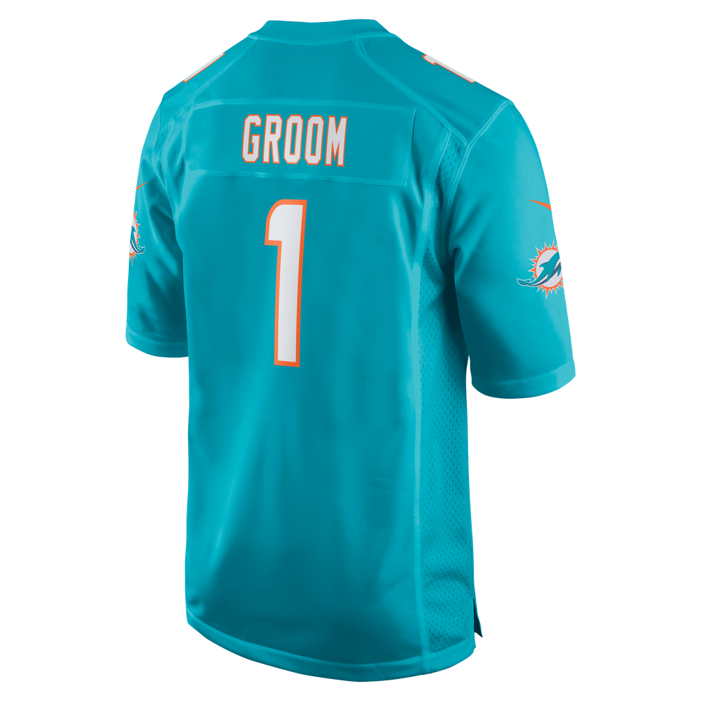 Men's Miami Dolphins Number 1 Groom Nike Aqua Game Jersey - Image 4