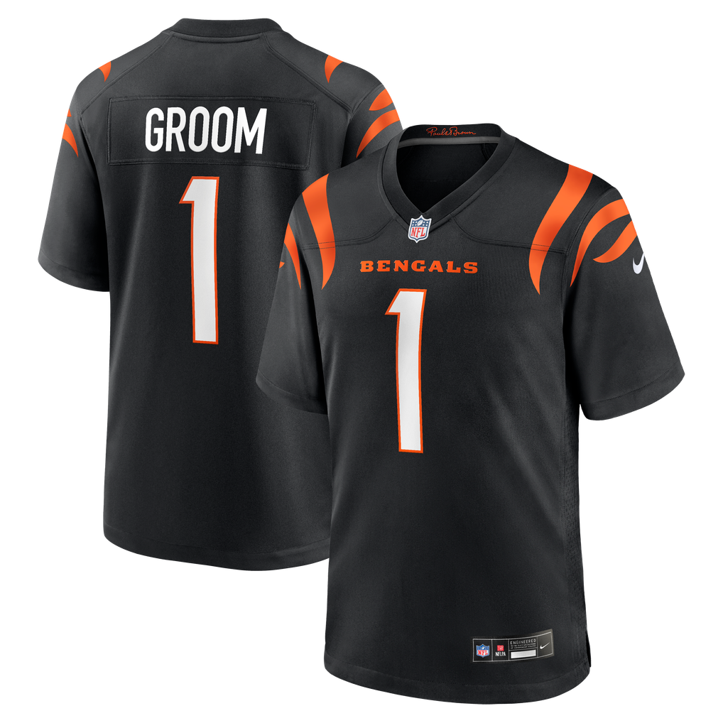 Men's Cincinnati Bengals Number 1 Groom Nike Black Game Jersey - Image 1