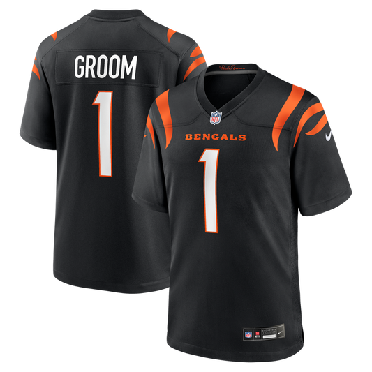 Men's Cincinnati Bengals Number 1 Groom Nike Black Game Jersey - Image 1