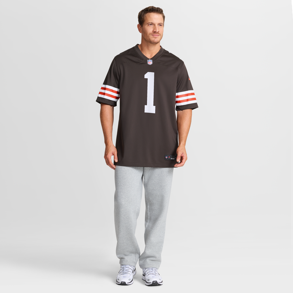 Men's Cleveland Browns Number 1 Groom Nike Brown Game Jersey - Image 8