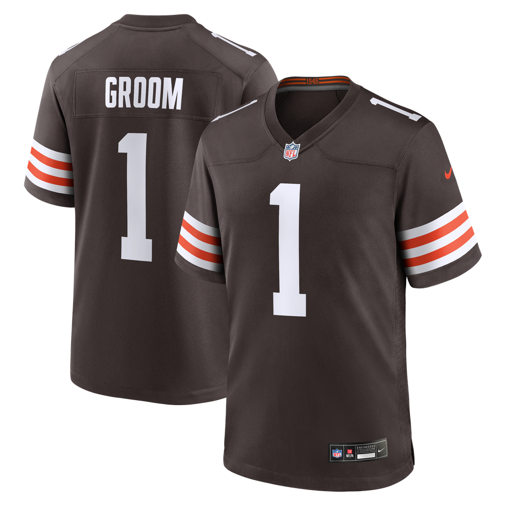 Men's Cleveland Browns Number 1 Groom Nike Brown Game Jersey - Image 2