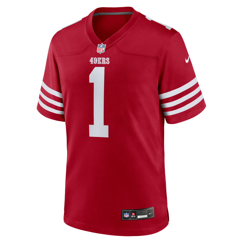 Men's San Francisco 49ers Number 1 Groom Nike Scarlet Game Jersey - Image 3