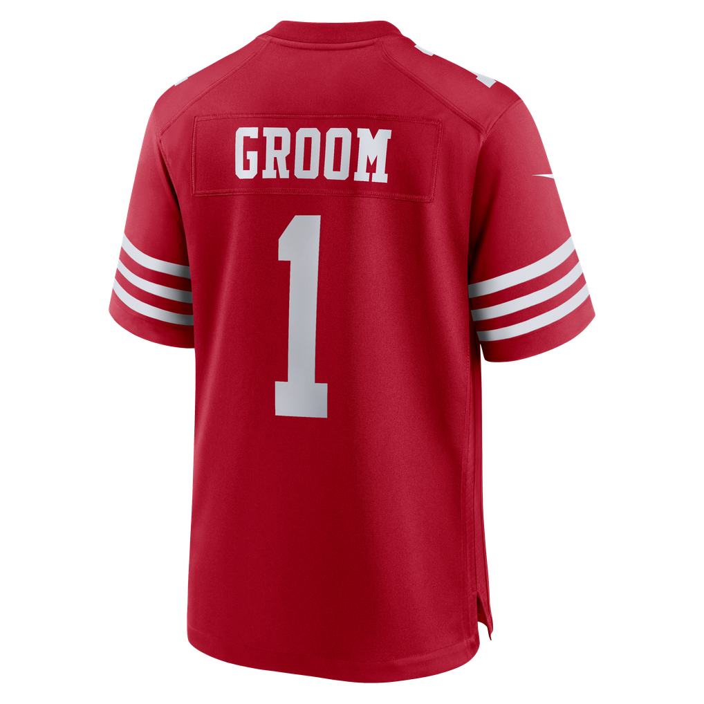 Men's San Francisco 49ers Number 1 Groom Nike Scarlet Game Jersey - Image 4